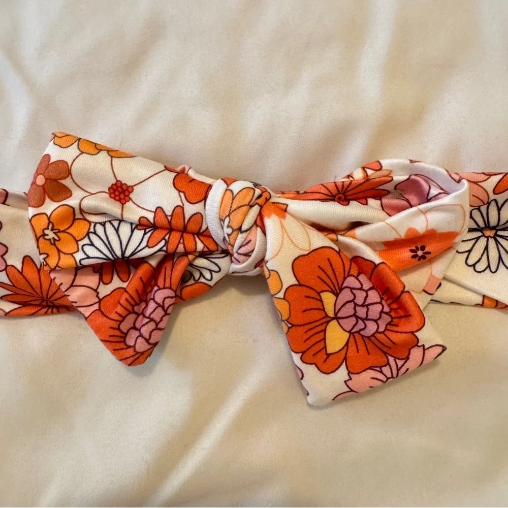 Orange and Pink Floral Print Headband Scarf